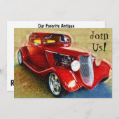 Uitnodiging tot feestvieren met klassieke auto (Voorkant / Achterkant)