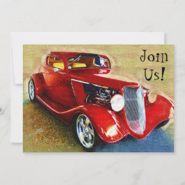 Uitnodiging tot feestvieren met klassieke auto