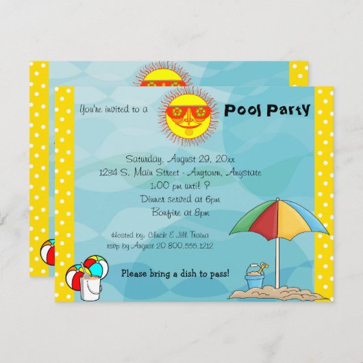 Uitnodiging tot feestvieren zonder brand en pool (Voorkant / Achterkant)