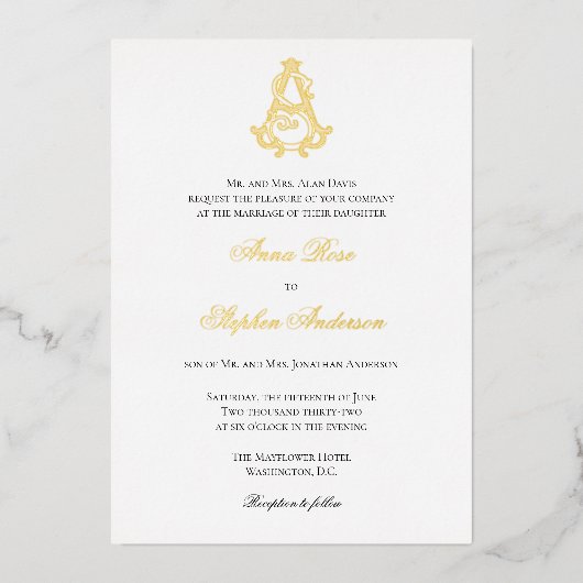 Uitnodiging tot folie als Monogram of SA Monogram (Voorkant)