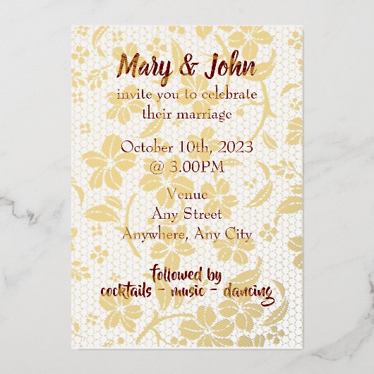 Uitnodiging tot folie bruiloft - volledig bewerkba (Voorkant)