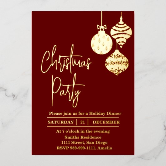 Uitnodiging tot Folie met kerstfeestdag Gold Red (Voorkant)