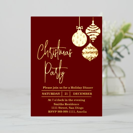 Uitnodiging tot Folie met kerstfeestdag Gold Red (Staand Voorkant)