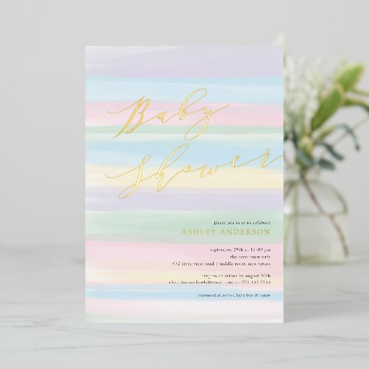 Uitnodiging tot Folie van Baby shower van pasteelr (Staand Voorkant)