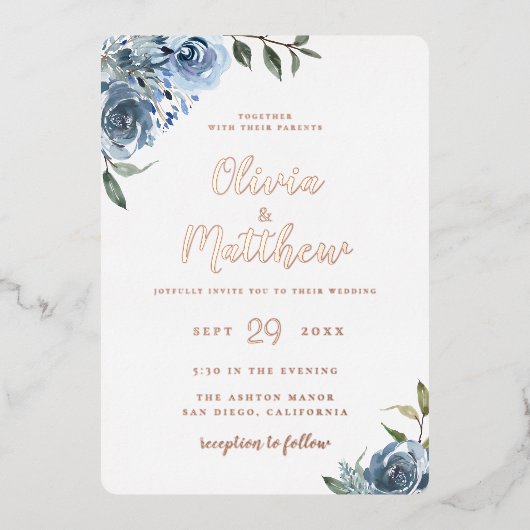 Uitnodiging tot Folie van een donkerblauwe botanis (Voorkant)