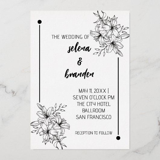 Uitnodiging tot Folie van Elegant Floral Wedding (Voorkant)