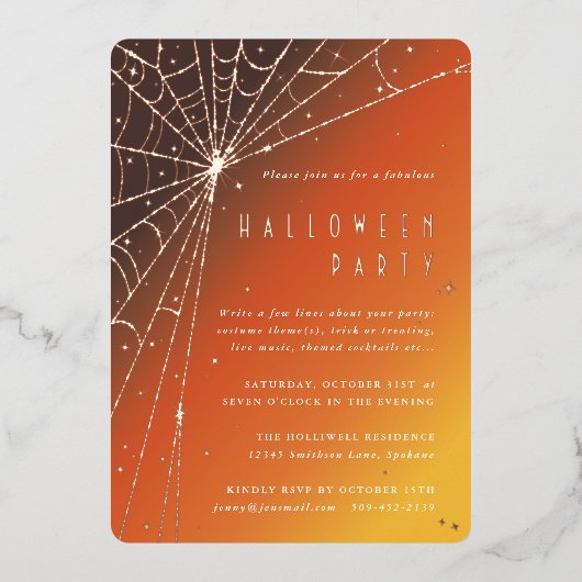 Uitnodiging tot Folie van Elegant Spider Web Hallo (Voorkant)