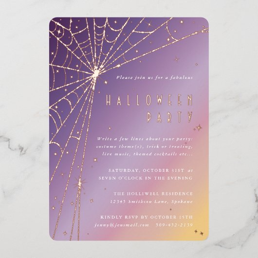 Uitnodiging tot Folie van Elegant Spider Web Hallo (Voorkant)