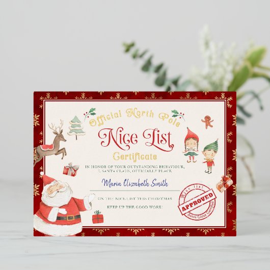 Uitnodiging tot Folie van het Nice-lijstcertificaa (Staand Voorkant)