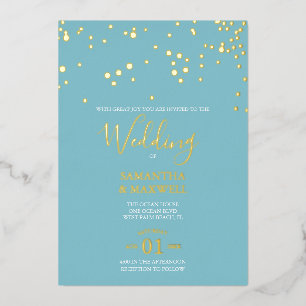 Uitnodiging tot Folie van kastal Blue en Gold Wedd