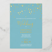 Uitnodiging tot Folie van kastal Blue en Gold Wedd (Voorkant)