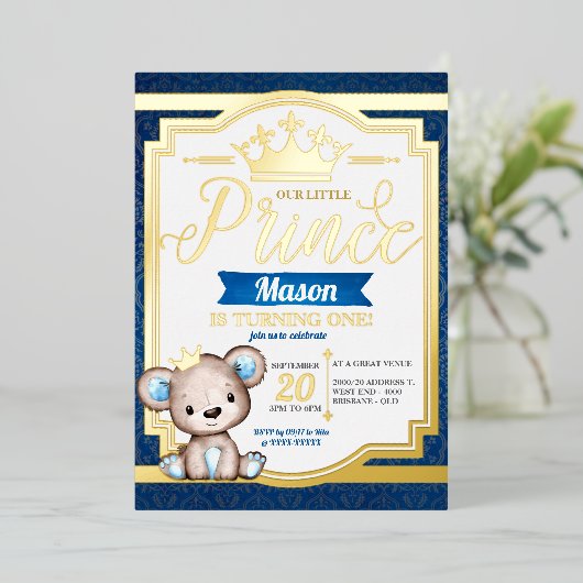 Uitnodiging tot Folie van Koninklijke Prins Birthd (Staand Voorkant)