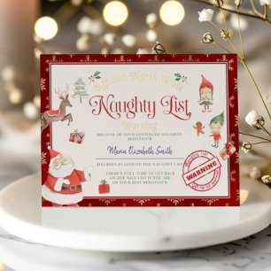 Uitnodiging tot Folie van Naughty List Certificate