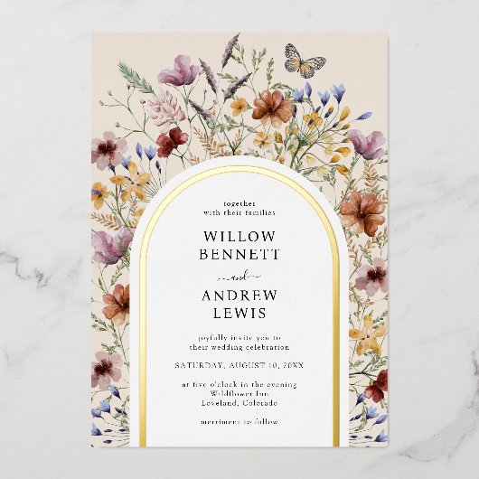 Uitnodiging tot Folie van Wildflower Wedding (Voorkant)