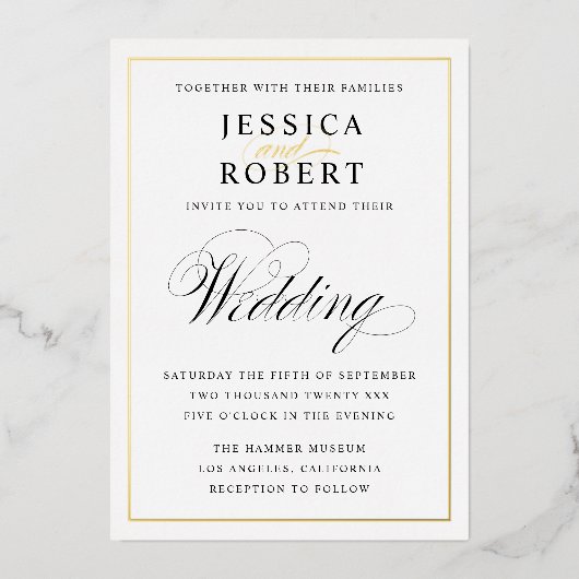 Uitnodiging tot Folie voor Elegant Black en Gold W (Voorkant)