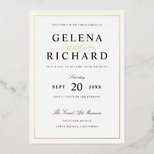 Uitnodiging tot Folie voor Elegant Black en Gold W (Voorkant)