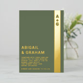 Uitnodiging tot Folie voor groene monogram weddens (Staand Voorkant)