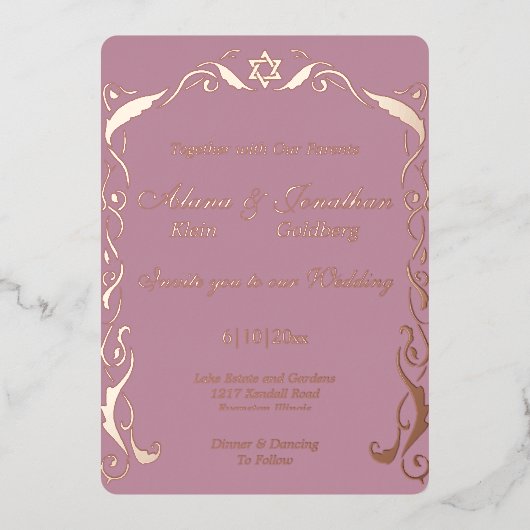 Uitnodiging tot Folie voor joodse lijsten bruiloft (Voorkant)