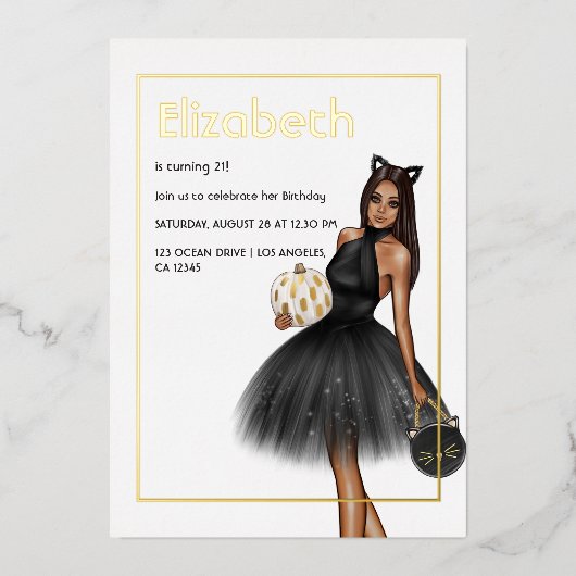 Uitnodiging tot Folie voor zwarte en goudhalloween (Voorkant)