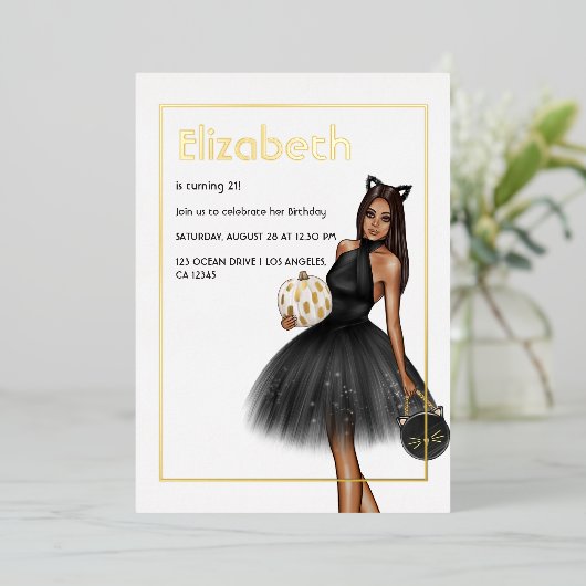 Uitnodiging tot Folie voor zwarte en goudhalloween (Staand Voorkant)