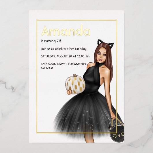 Uitnodiging tot Folie voor zwarte en goudhalloween (Voorkant)