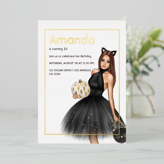 Uitnodiging tot Folie voor zwarte en goudhalloween (Staand Voorkant)