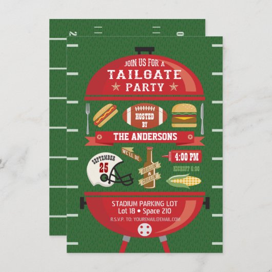Uitnodiging tot Football van Tailgate Party BBQ (Voorkant / Achterkant)