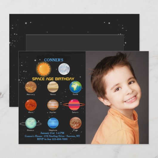 Uitnodiging tot foto van het zonnestelsel (Voorkant / Achterkant)