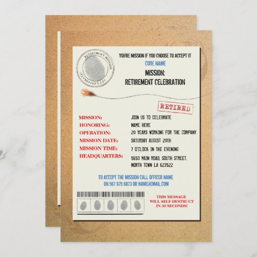 Uitnodiging tot functionaris van de geheime agent (Voorkant / Achterkant)