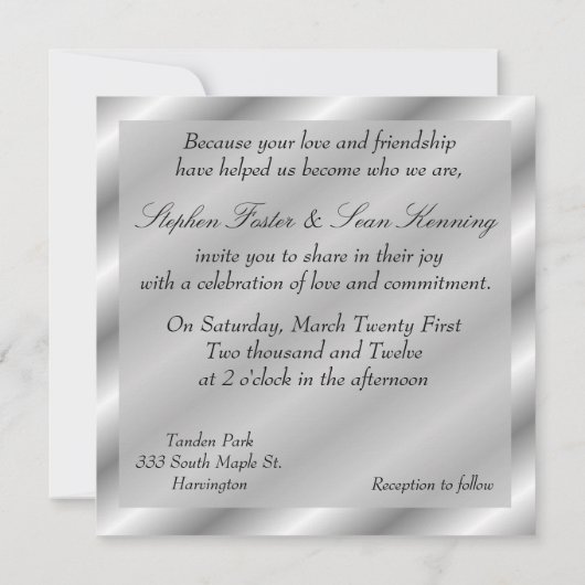 Uitnodiging tot Gay Wedding Ceremony (Achterkant)