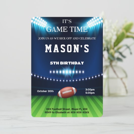 Uitnodiging tot geboorte Football Editable (Staand voorkant)