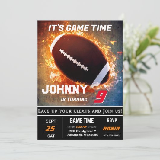 Uitnodiging tot geboorte Football Editable (Staand voorkant)