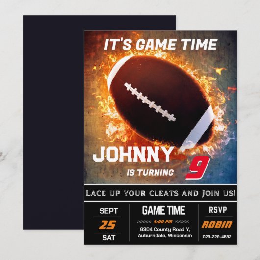 Uitnodiging tot geboorte Football Editable (Voorkant / Achterkant)