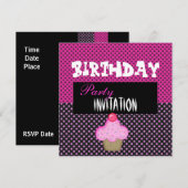 Uitnodiging tot geboorte meisjes Cupcake Pink Spot (Voorkant / Achterkant)