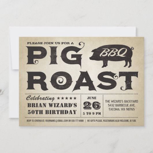  uitnodiging tot geboorte Pig Roast BBQ (Voorkant)
