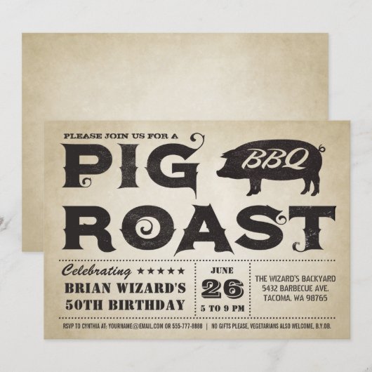  uitnodiging tot geboorte Pig Roast BBQ (Voorkant / Achterkant)