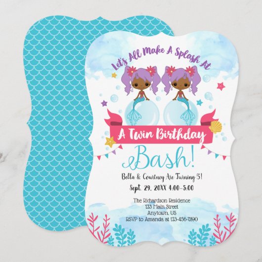 Uitnodiging tot geboorte van een Amerikaanse tweel (Voorkant / Achterkant)