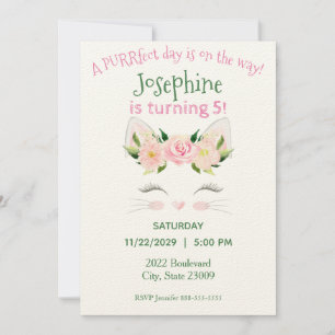 Uitnodiging tot geboorte van Kitten Cat Flowers