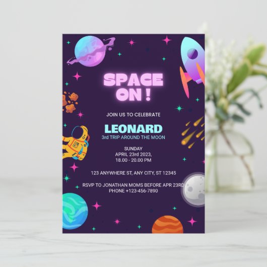 Uitnodiging tot geboorte van Purle Blue Space (Staand voorkant)