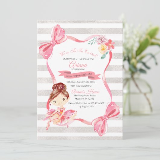 Uitnodiging tot geboorte van Tutu Excited Ballerin (Staand voorkant)