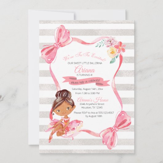 Uitnodiging tot geboorte van Tutu Excited Ballerin (Voorkant)