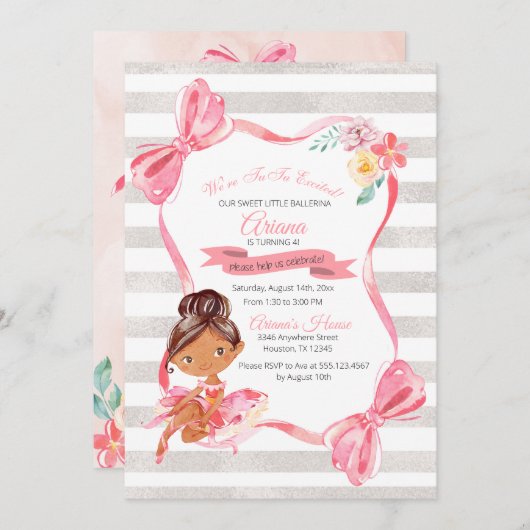 Uitnodiging tot geboorte van Tutu Excited Ballerin (Voorkant / Achterkant)