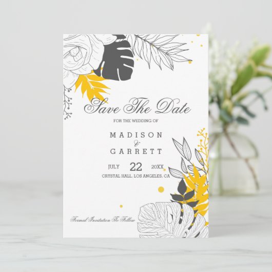 Uitnodiging tot gele en witte bladeren (Staand voorkant)