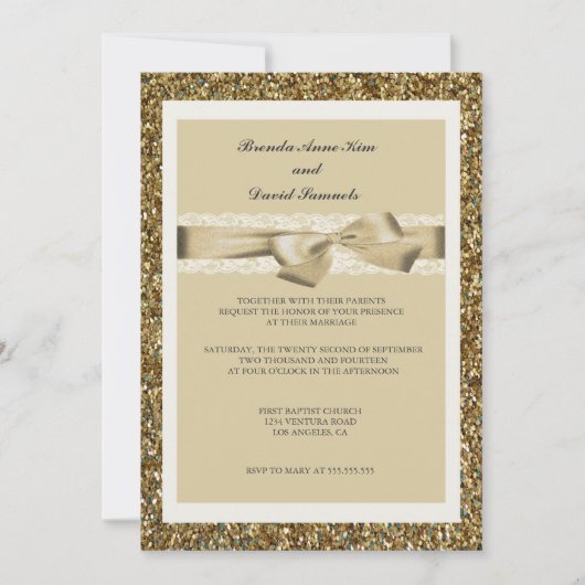 Uitnodiging tot Glitter Gold Lace Wedding (Voorkant)
