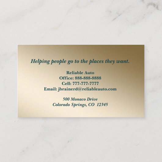 Uitnodiging tot Gold & Aquamarine Auto Visitekaart (Achterkant)