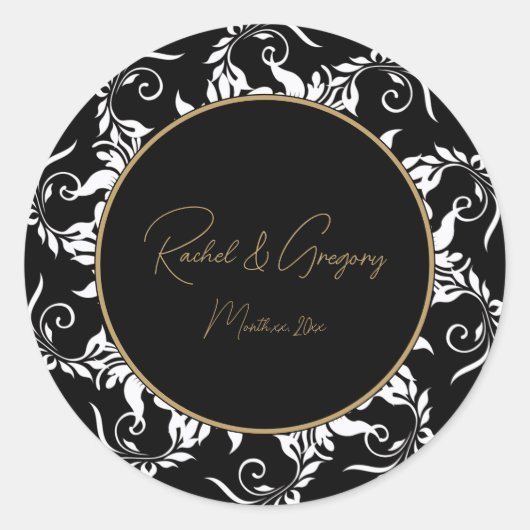 Uitnodiging tot Gold en Black Wedding Ronde Sticker (Voorkant)