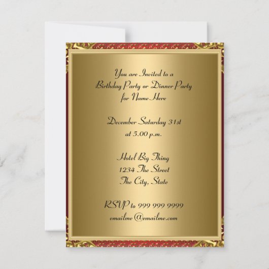 Uitnodiging tot goud en rood kunstdeco (Achterkant)