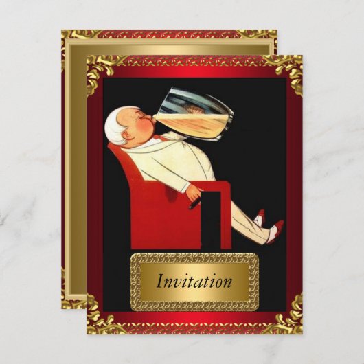 Uitnodiging tot goud en rood kunstdeco (Voorkant / Achterkant)