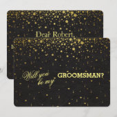 Uitnodiging tot gouden Confetti GROOMSMAN voor bru (Voorkant / Achterkant)