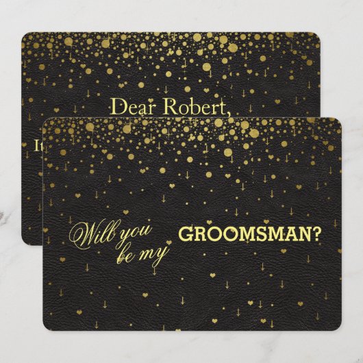 Uitnodiging tot gouden Confetti GROOMSMAN voor bru (Voorkant / Achterkant)